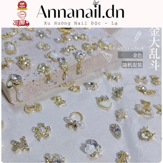 Charm nail vàng cao cấp, charm nơ, charm bướm nail đính đá Zircon