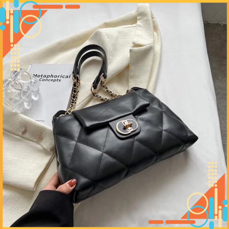 Túi xách thời trang thêu khoá soay 2 quai mố