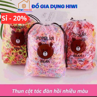 (Combo 3 Túi) 4000 CHUN BUỘC TÓC NHIỀU MÀU CHO BÉ GÁI ĐỰNG TRONG TÚI RÚT GẤU NÂU