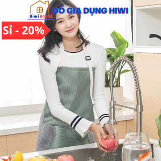 Tạp Dề Kẻ Hoa Chống Thấm Nước Có Lau Tay
