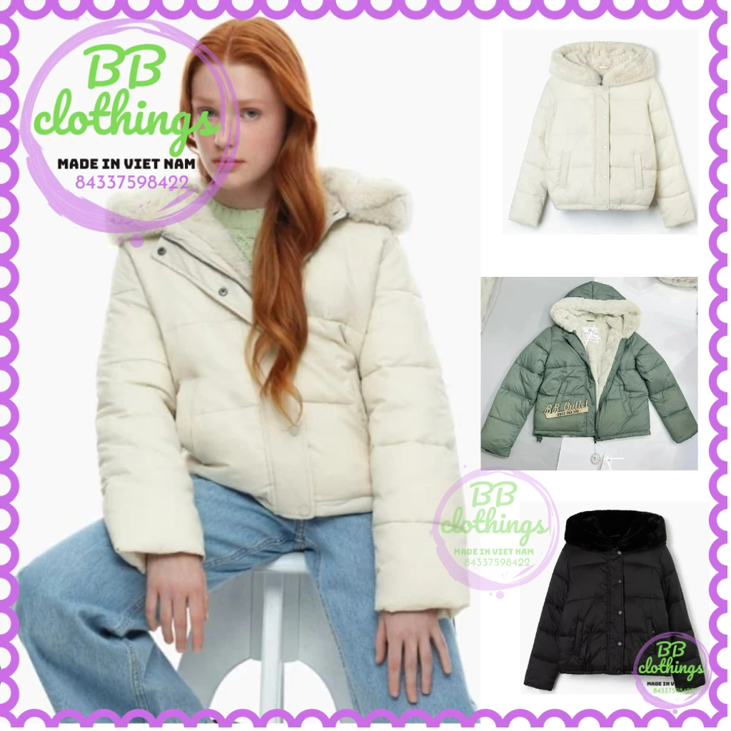 Áo phao bé gái lót lông xuất xịn - Áo parka lót lông âm độ _20°C