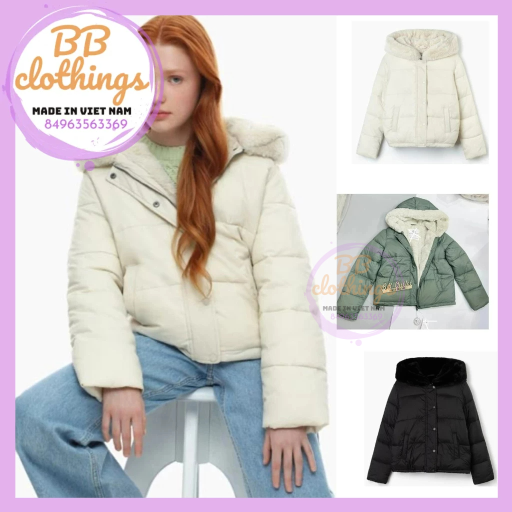 Áo phao bé gái lót lông xuất khẩu xịn _ Áo parka lót lông bên trong