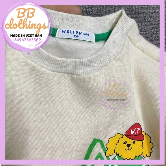 Bộ nỉ bông cotton cho bé trai, bé gái xuất hàn Walton