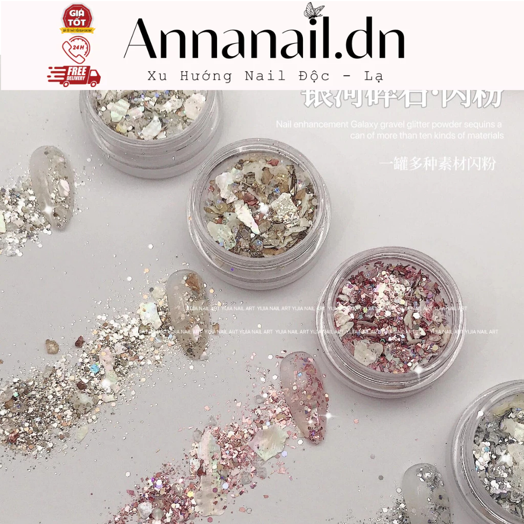 Set 4 hộp xà cừ mix nhũ siêu sáng trang trí móng tay