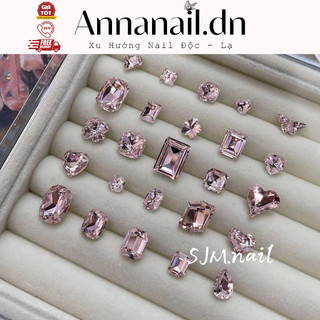 Set mix 50 viên đá khối K9 hồng chân nhọn đính móng, siêu sáng phụ kiện trang trí món