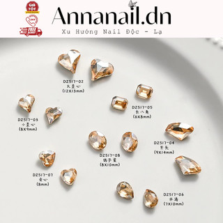 Set mix 50 viên đá khối K9 màu Vàng Trà chân nhọn, phụ kiện đính móng, đá pha lê siêu sáng trang trí móng tay