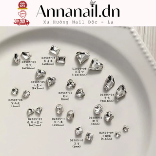 Set mix 50 viên đá khối K9 màu Trắng chân nhọn, đá pha lê đính móng trang trí móng tay
