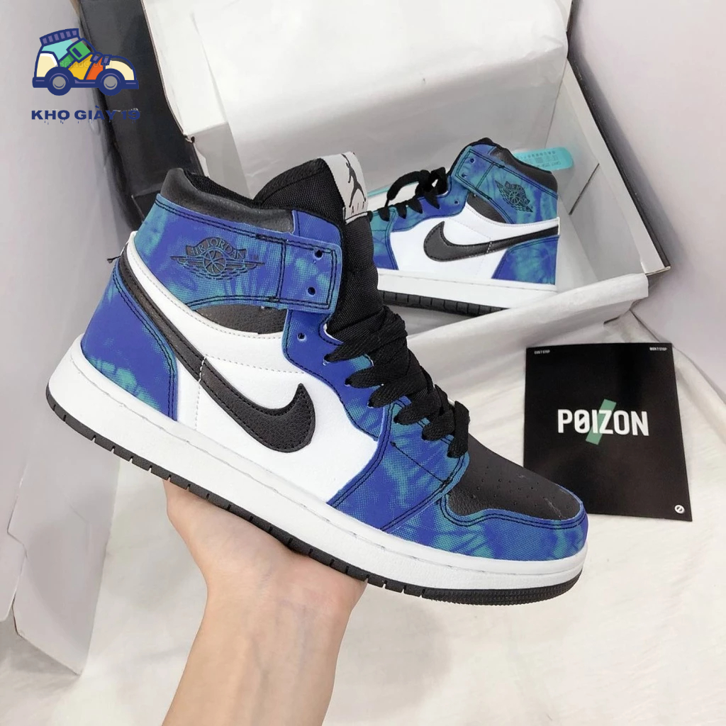 Giày Jordan xanh nỉ cao, Giày Jordan high tye dye unisex hot trend 2022
