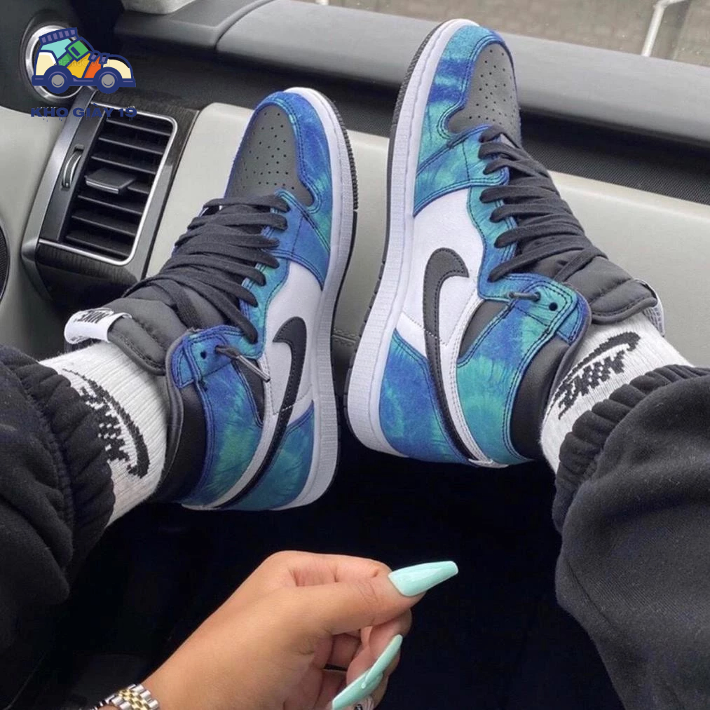 Giày Jordan xanh nỉ cao, Giày Jordan high tye dye unisex hot trend 2022
