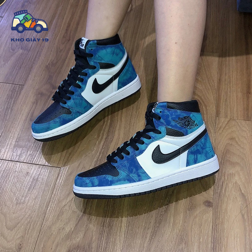 Giày Jordan xanh nỉ cao, Giày Jordan high tye dye unisex hot trend 2022