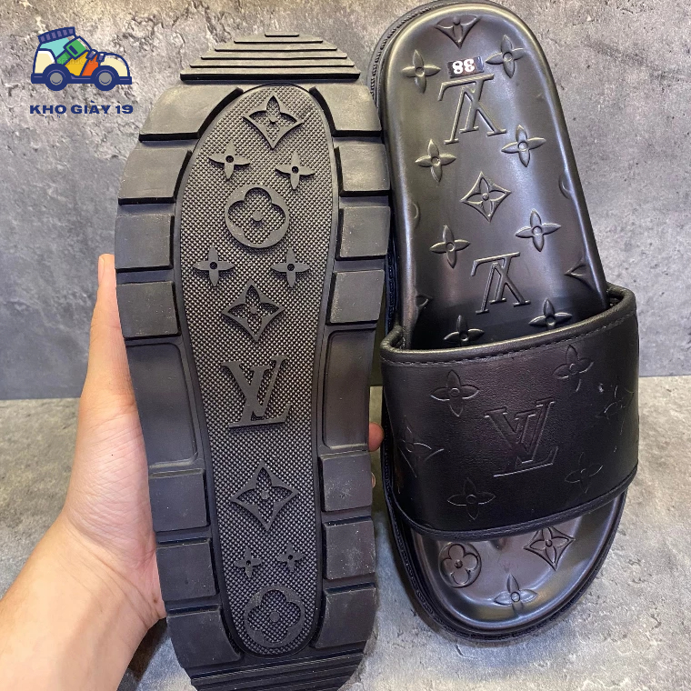 Dép nam LV, Dép lê nam quai hậu vân nổi LV đế cao su độn siêu hot 2023