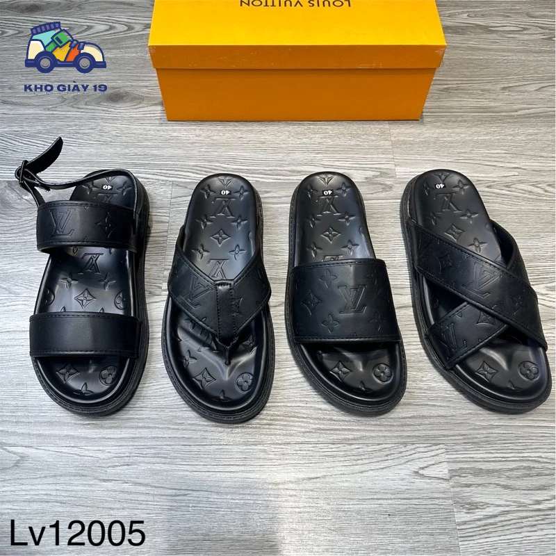 Dép nam LV, Dép lê nam quai hậu vân nổi LV đế cao su độn siêu hot 2023