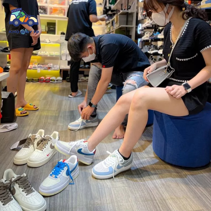 Giày thể thao Air Force 1 Xám SP_Giày sneaker AF1 Xám vệt xanh 2023 Full box