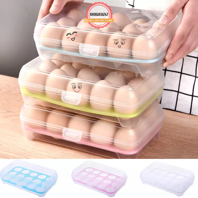 Hộp Nhựa Đựng Trứng 15 Ô Nắp Đậy Trong Suốt Tiện Dụng, Hộp Bảo Quản Trứng Chống Va Đập Để Ngăn Tủ Lạnh Gọn Gàng