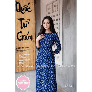Áo dài hoa nhí màu xanh coban mã c363