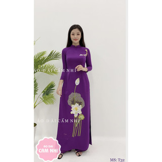 Áo dài nữ đẹp Màu tím, Áo dài thêu sen - Mã T32