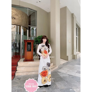 Áo dài Lụa trắng in Hoa hồng đẹp, áo dài lụa có vân sáng đẹp Mã D156