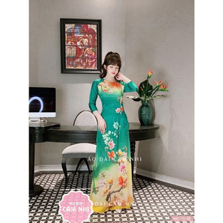 Áo dài lụa gấm tết, áo dài hoa đào mã d48
