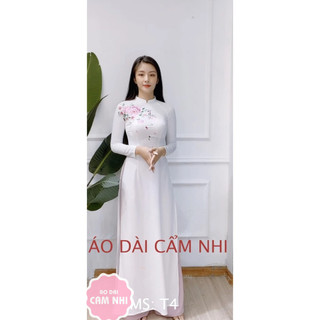 Áo Dài thiết kế, áo dài Trắng thêu hoa-mã t4
