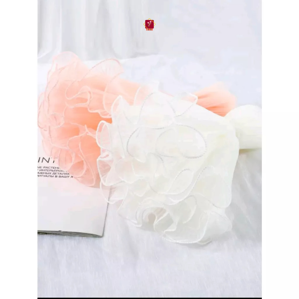 VOAN NGỌC, voan sóng viền ngọc trang trí bó hoa 28cm*4,5m