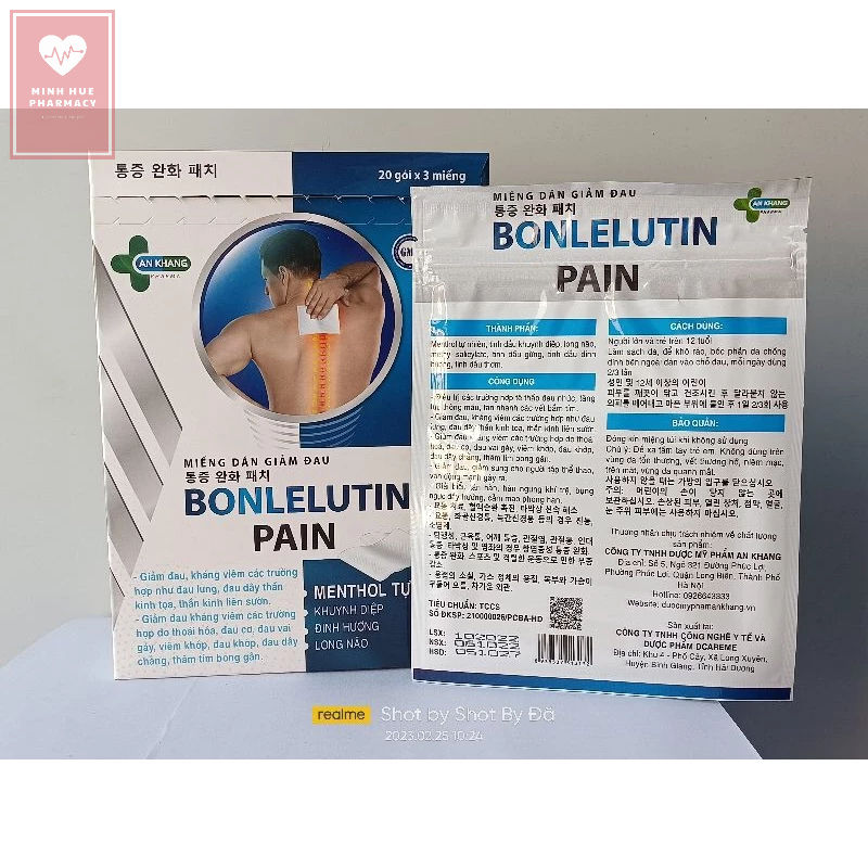 Miếng dán giảm đau Bonlelutin Pain túi 3 miếng dán