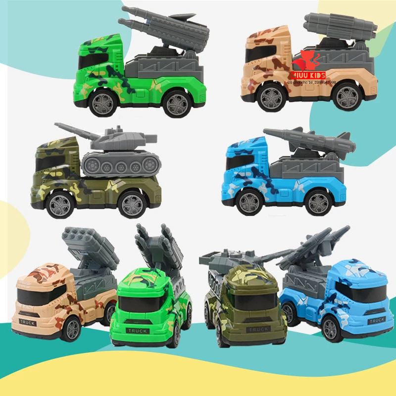 Bộ 6 Ô Tô Mini  Quân Sự Chạy Bánh Đà Cho Bé