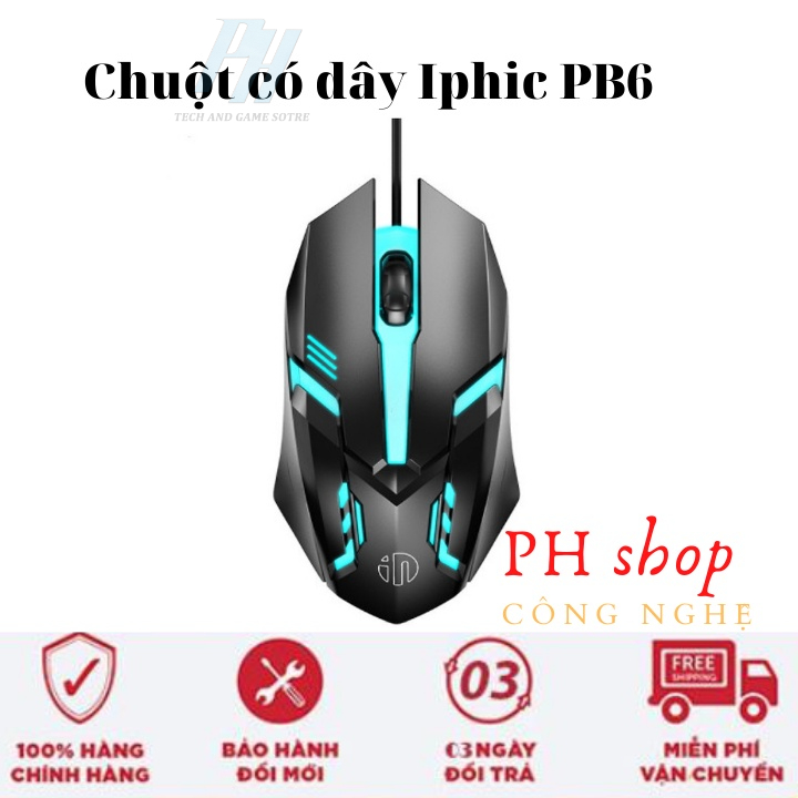 Chuột Chơi Game Có Dây Inphic PB6 có đèn phát sáng hỗ trợ điều chỉnh lên đến 4000DPI, thiết kế chống ồn – Chính Hãng