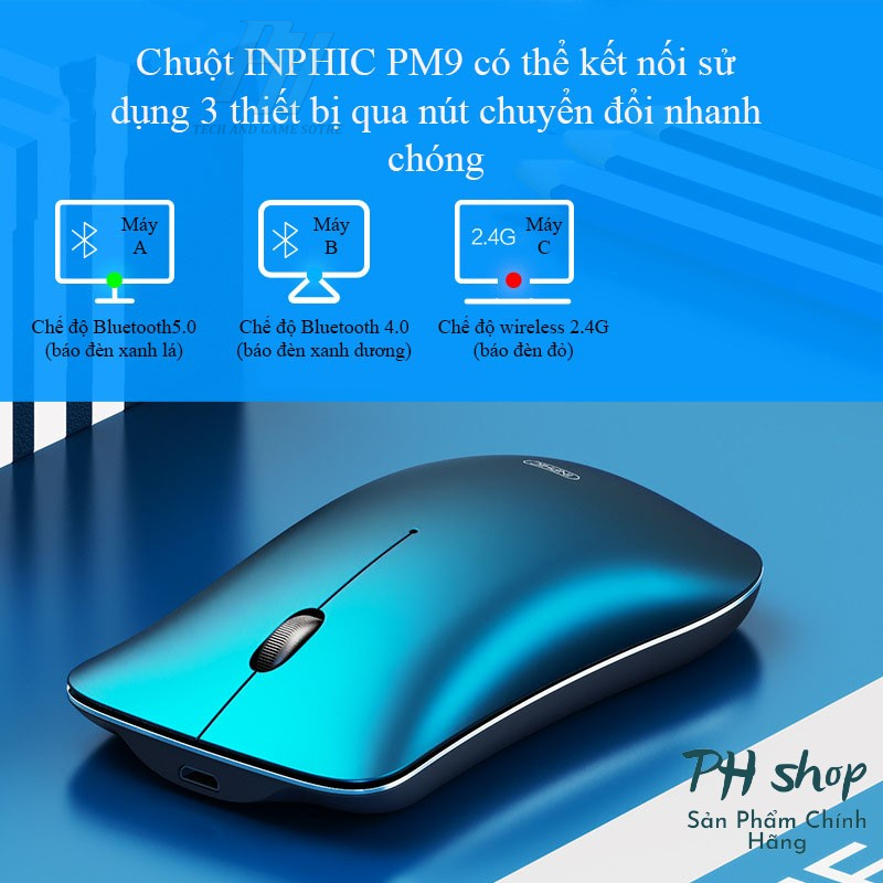 Chuột Không Dây Bluetooth INPHIC PM9 Có Thể Sạc Lại Bấm Im Lặng Silent Dùng Cho Máy Tính PC Laptop Mac - Hàng Chính Hãng