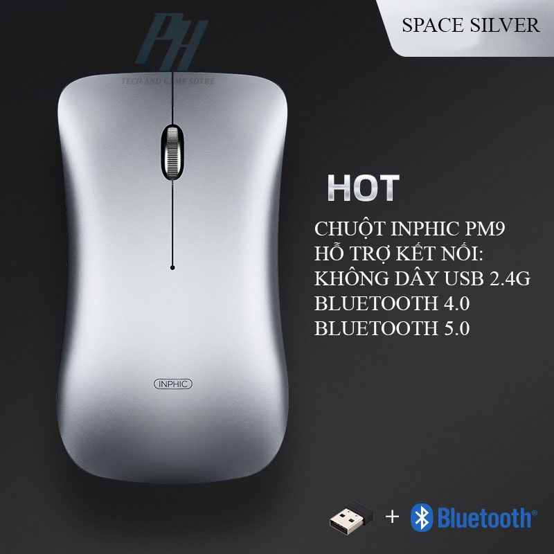 Chuột Không Dây Bluetooth INPHIC PM9 Có Thể Sạc Lại Bấm Im Lặng Silent Dùng Cho Máy Tính PC Laptop Mac - Hàng Chính Hãng