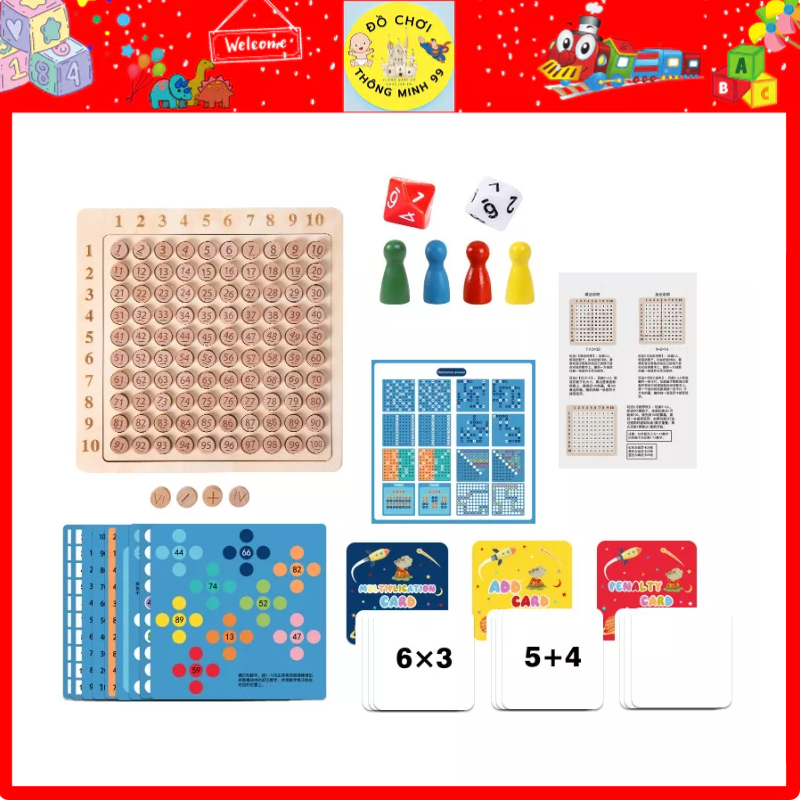 Bảng cửu chương gỗ cho bé mẫu chuẩn lớp 1, lớp 2, lớp 3, Đồ chơi bảng tính toán học thông minh