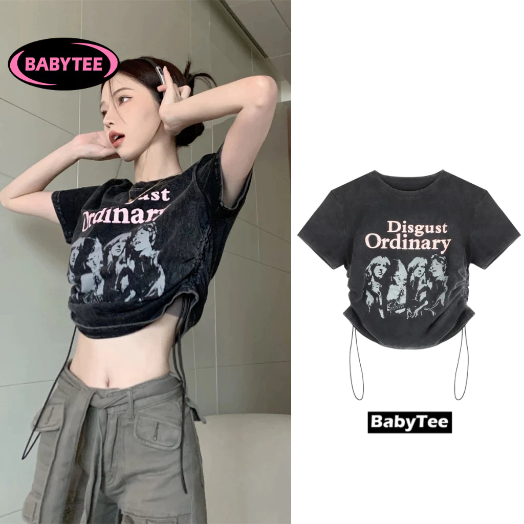 Áo Croptop DISGUST RÚT DÂY Nữ trơn ôm body chất tốt BABYTEE, Áo CRT kiểu nữ ôm thun borip in hình mềm mát