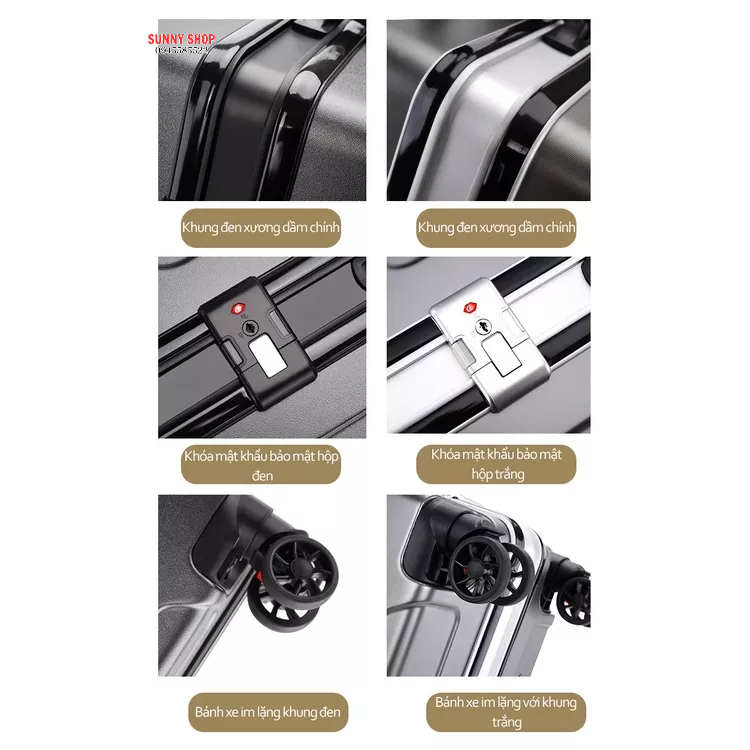 Vali du lịch, vali khóa sập du lịch USB Nội Địa Trung, khung nhôm nhựa ABS siêu bền,  - Kích thước 20, 24 inch