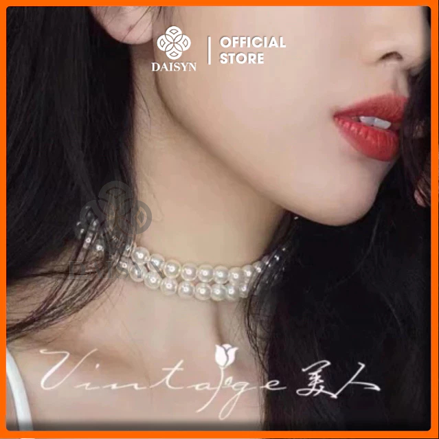 N765 choker dây chuyền ngọc trai nhân tạo dây chuyền 2 sợi 8li xinh xắn cho nữ