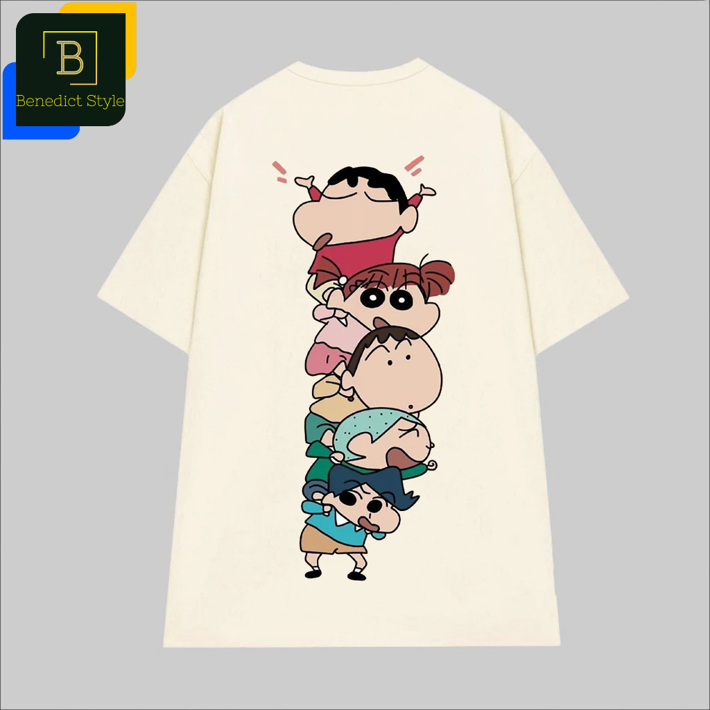 Cao cấp - Áo thun oversize in lưng bé Shin và bạn bè vui nhộn cậu bé bút chì Shin Chan BND336