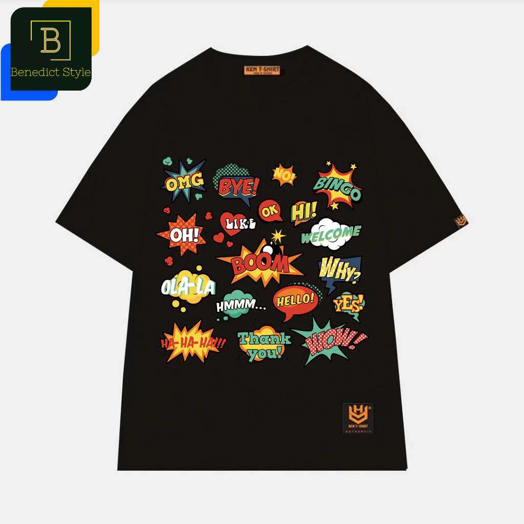 Áo thun unisex chữ wow bye omg thank you hello ohlala yes why áo thun tay lỡ BND237