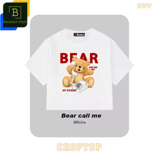 Croptop freesize hình gấu Teddy cầm điện thoại vui nhộn