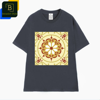 Cao cấp - Áo thun tay lỡ oversize hoa văn cổ điển phong cách vintage gạch bông xưa -  áo thun unisex BND94
