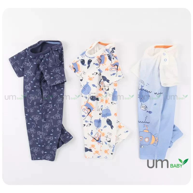 Romper cho bé trai sơ sinh 0-12m GEORGE ngắn tay Body đùi newborn xuất dư cho bé Áo liền quần mùa hè cho bé trai