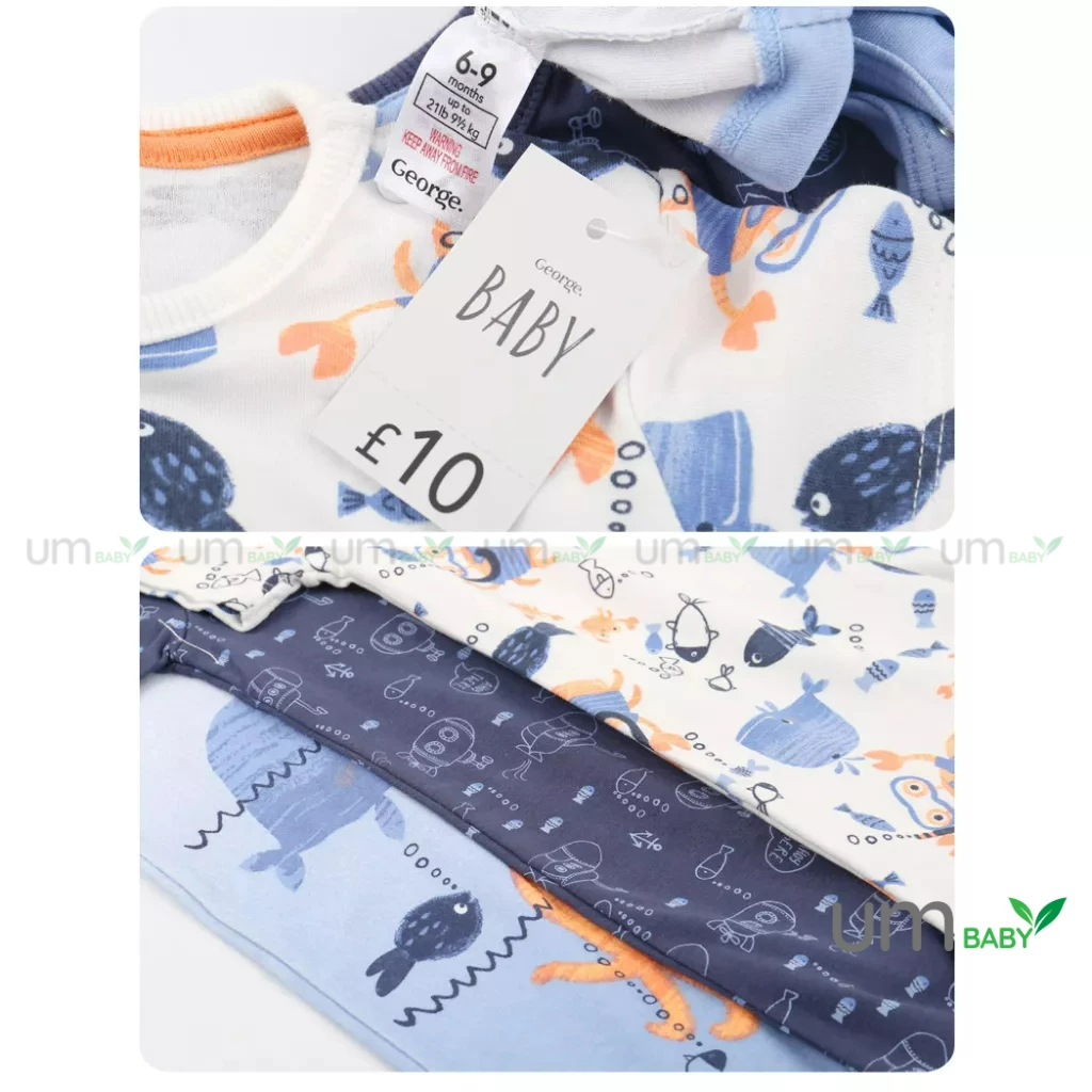 Romper cho bé trai sơ sinh 0-12m GEORGE ngắn tay Body đùi newborn xuất dư cho bé Áo liền quần mùa hè cho bé trai