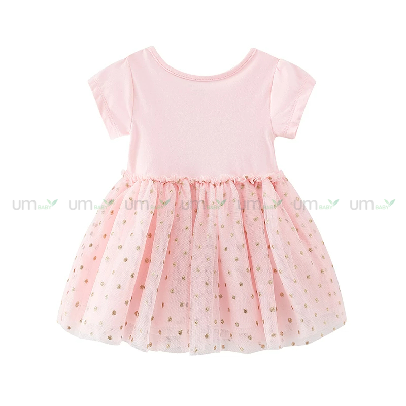 Váy hồng cho bé gái 3-6 tháng PRIMARK ngắn tay in nhũ cotton nguyên chất váy bé gái mùa hè đầm xuất dư bé gái