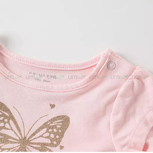 Váy hồng cho bé gái 3-6 tháng PRIMARK ngắn tay in nhũ cotton nguyên chất váy bé gái mùa hè đầm xuất dư bé gái