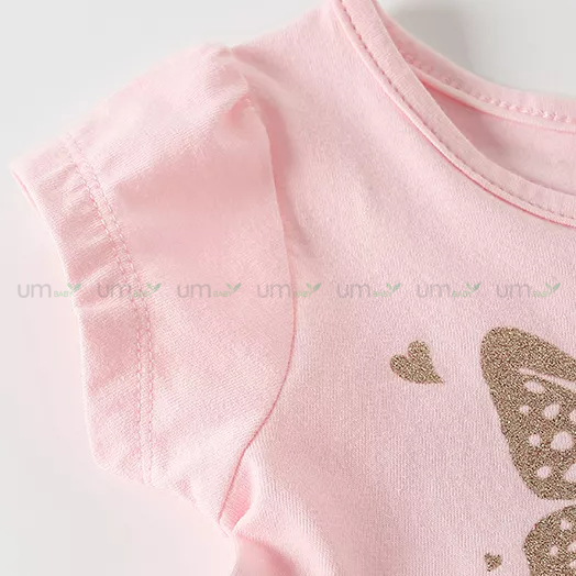 Váy hồng cho bé gái 3-6 tháng PRIMARK ngắn tay in nhũ cotton nguyên chất váy bé gái mùa hè đầm xuất dư bé gái