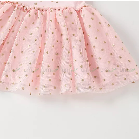 Váy hồng cho bé gái 3-6 tháng PRIMARK ngắn tay in nhũ cotton nguyên chất váy bé gái mùa hè đầm xuất dư bé gái