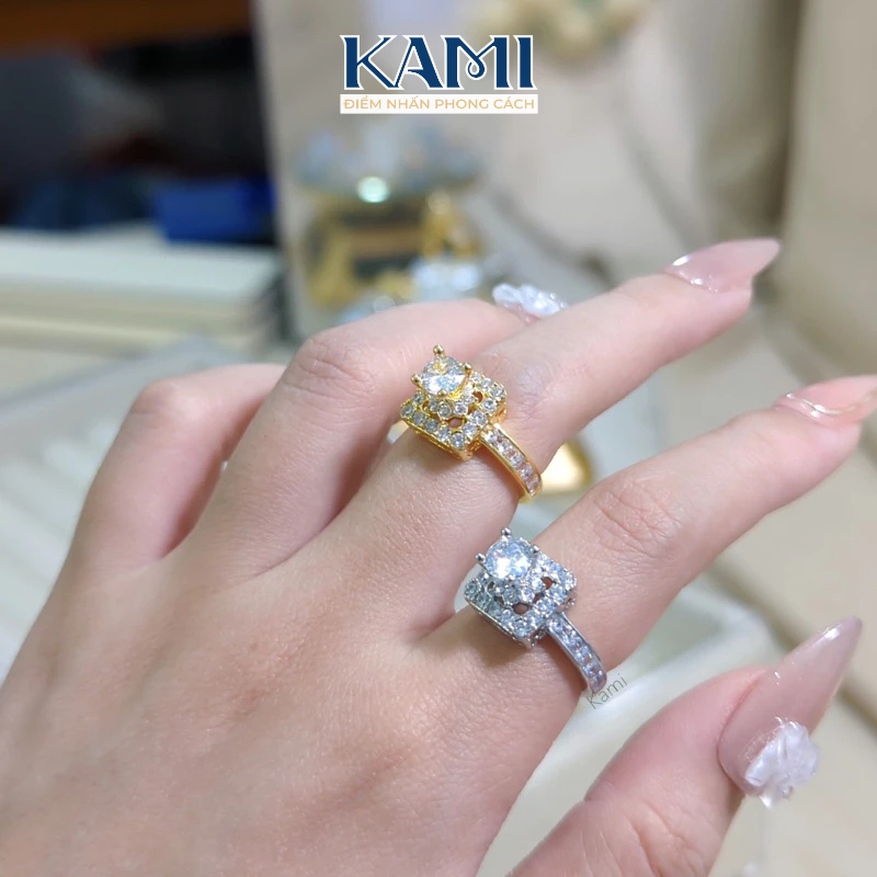 Nhẫn nữ vuông gắn đá cz nhân tạo siêu sáng Kami trang sức cao cấp NX2