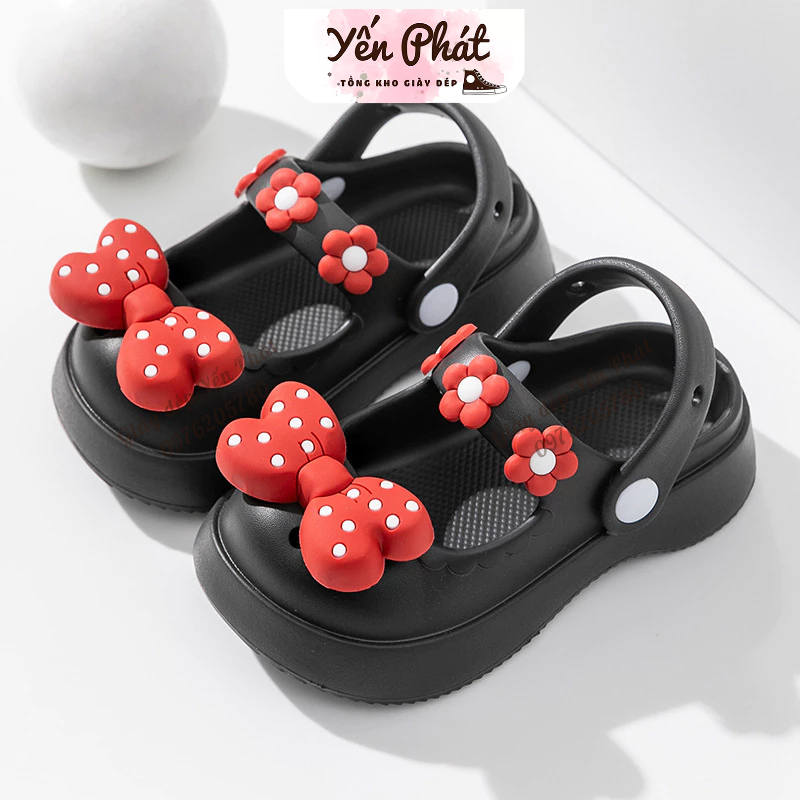 Dép Sục Cross Sandal Đính Nơ Lỗ Dễ Thương Đi Trong Nhà ChoMẹ Và Bé Gái MS 6217