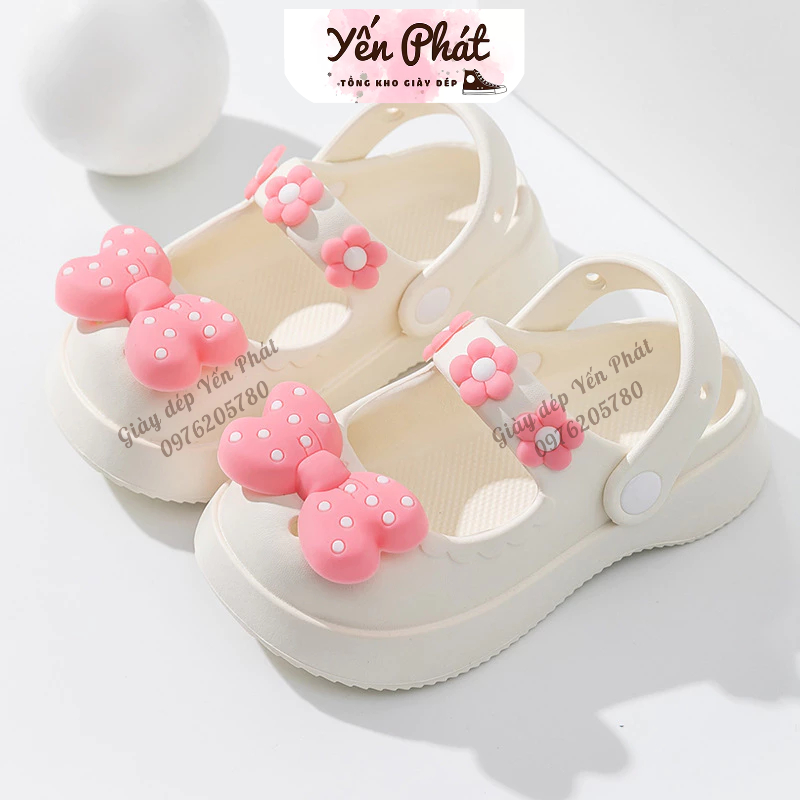 Dép Sục Cross Sandal Đính Nơ Lỗ Dễ Thương Đi Trong Nhà ChoMẹ Và Bé Gái MS 6217