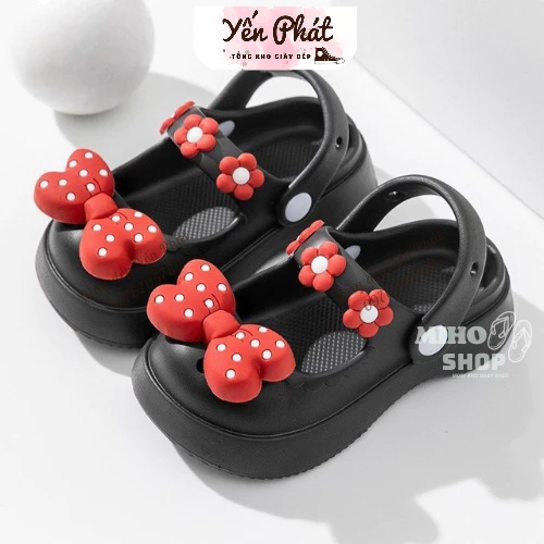 Dép Sục Cross Sandal Đính Nơ Lỗ Dễ Thương Đi Trong Nhà ChoMẹ Và Bé Gái MS 6217