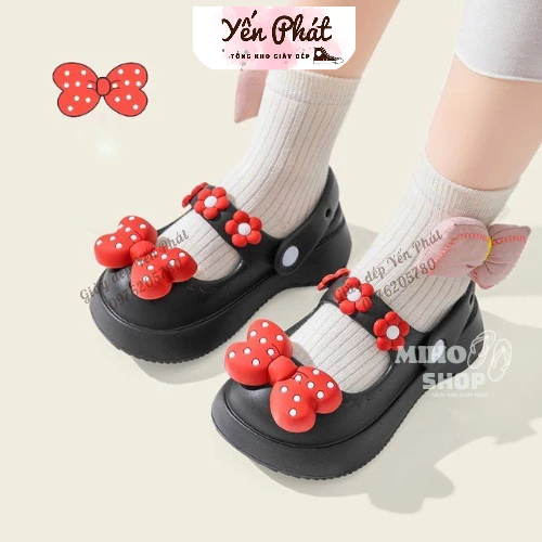 Dép Sục Cross Sandal Đính Nơ Lỗ Dễ Thương Đi Trong Nhà ChoMẹ Và Bé Gái MS 6217