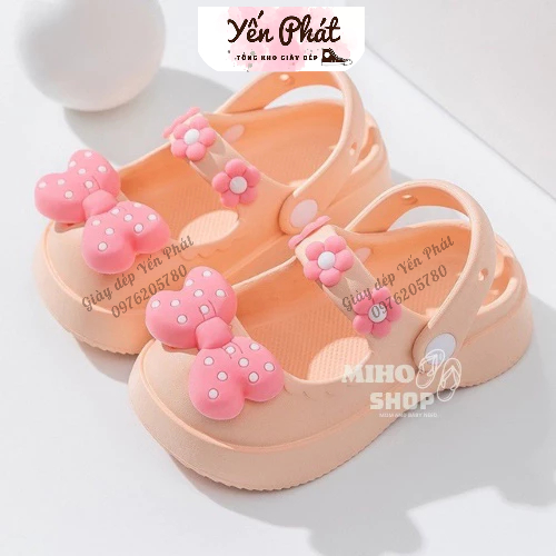 Dép Sục Cross Sandal Đính Nơ Lỗ Dễ Thương Đi Trong Nhà ChoMẹ Và Bé Gái MS 6217