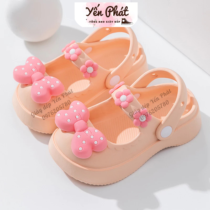 Dép Sục Cross Sandal Đính Nơ Lỗ Dễ Thương Đi Trong Nhà ChoMẹ Và Bé Gái MS 6217